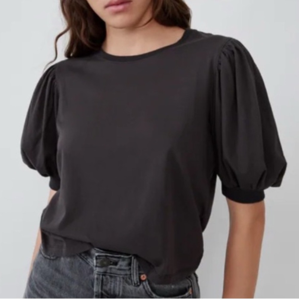 Zara Black Puff Sleeve Tee